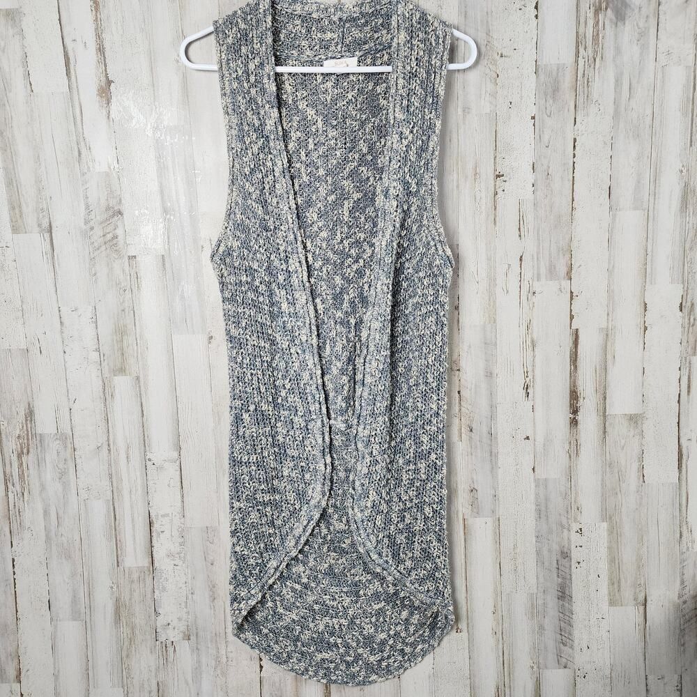 Sun & Shadow Cardigan Vest Sweater Blue Ivory Size Medium
